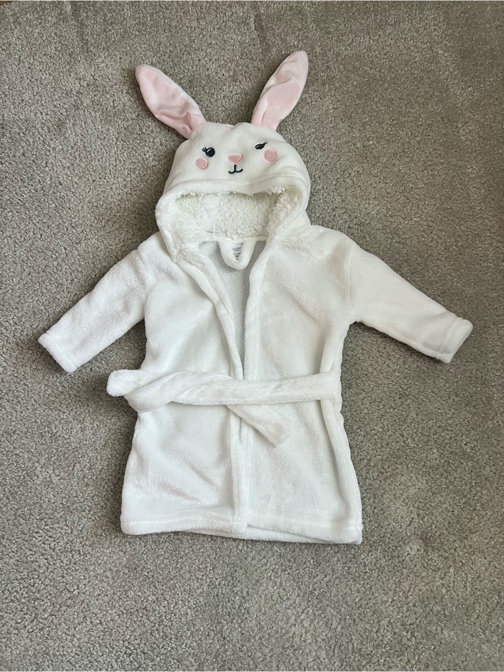 White Bunny Hooded Kids Robe with Pink Ears